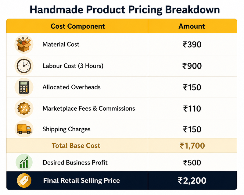 Handmade product pricing breakdown