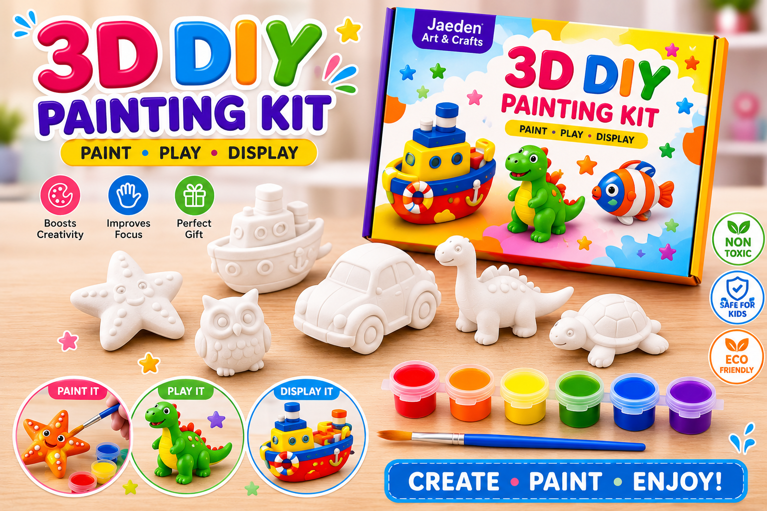 3D DIY Painting Kit – Paint, Play & Display | Kids Creative Art & Craft Kit | DIY Plaster Toy Painting Set