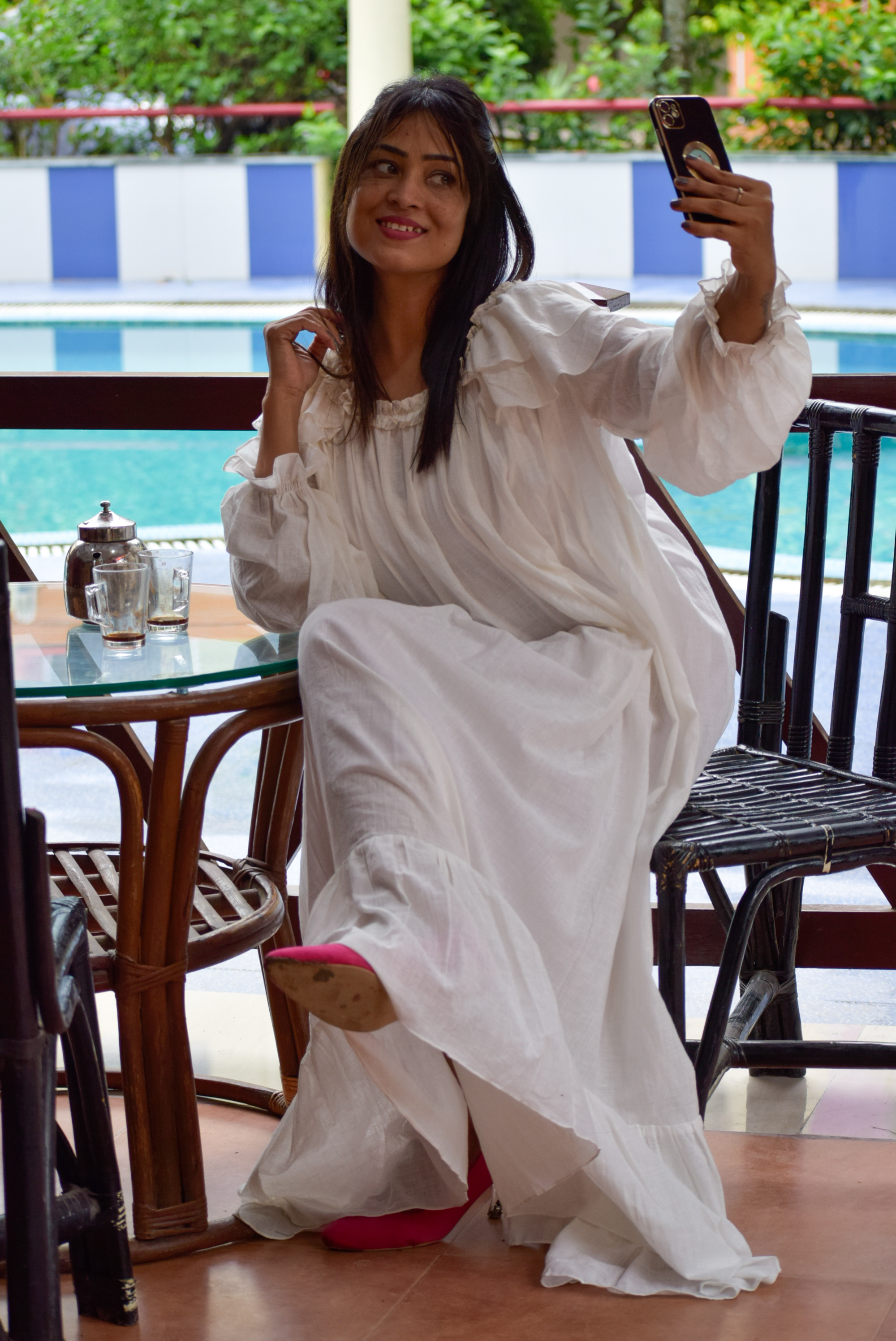 AEOLIAN FANTASY- Long & Loose Designer Maxi Dress with Ruffled Full Sleeves.