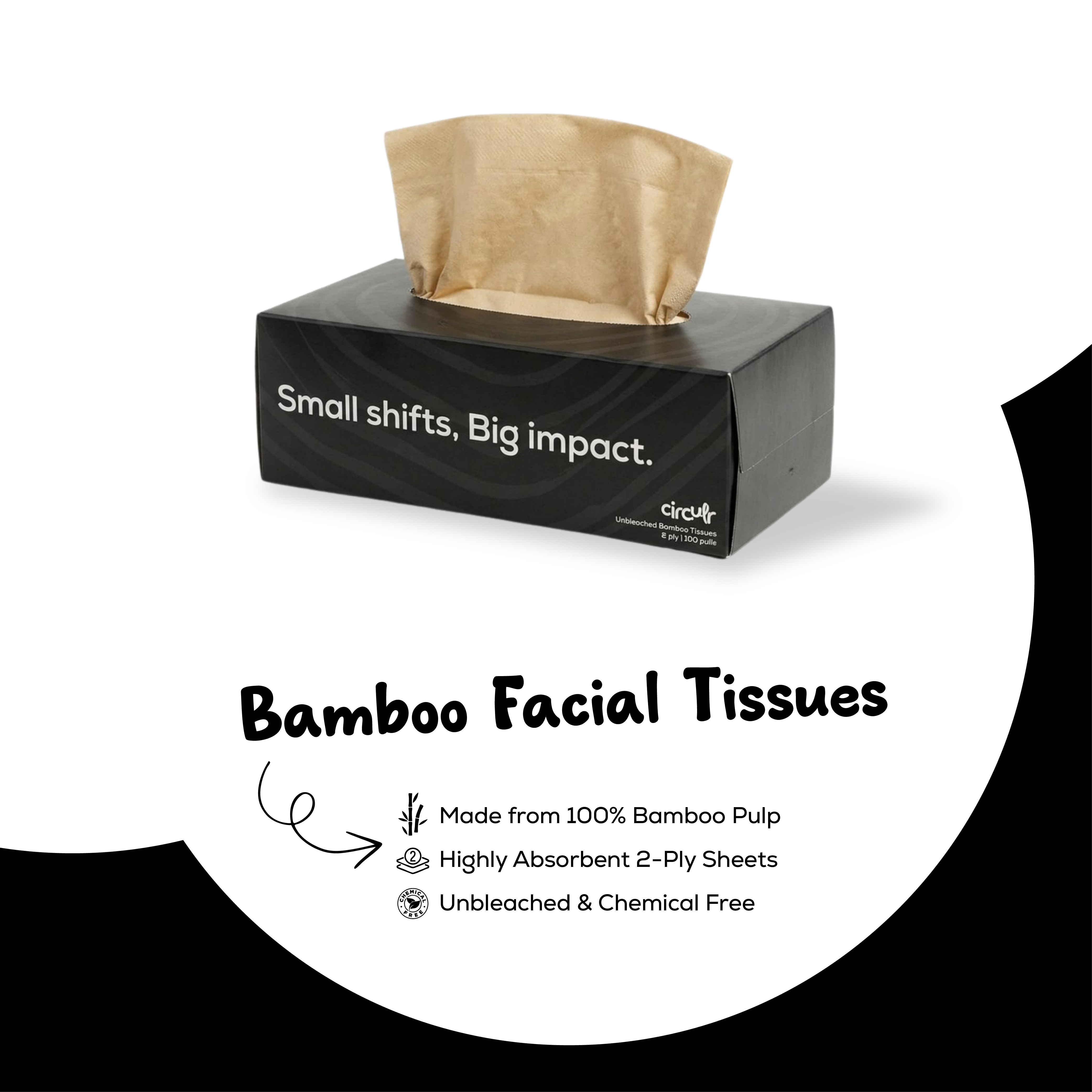 Bamboo Facial Tissues Black (2 Ply | 100 Pulls)