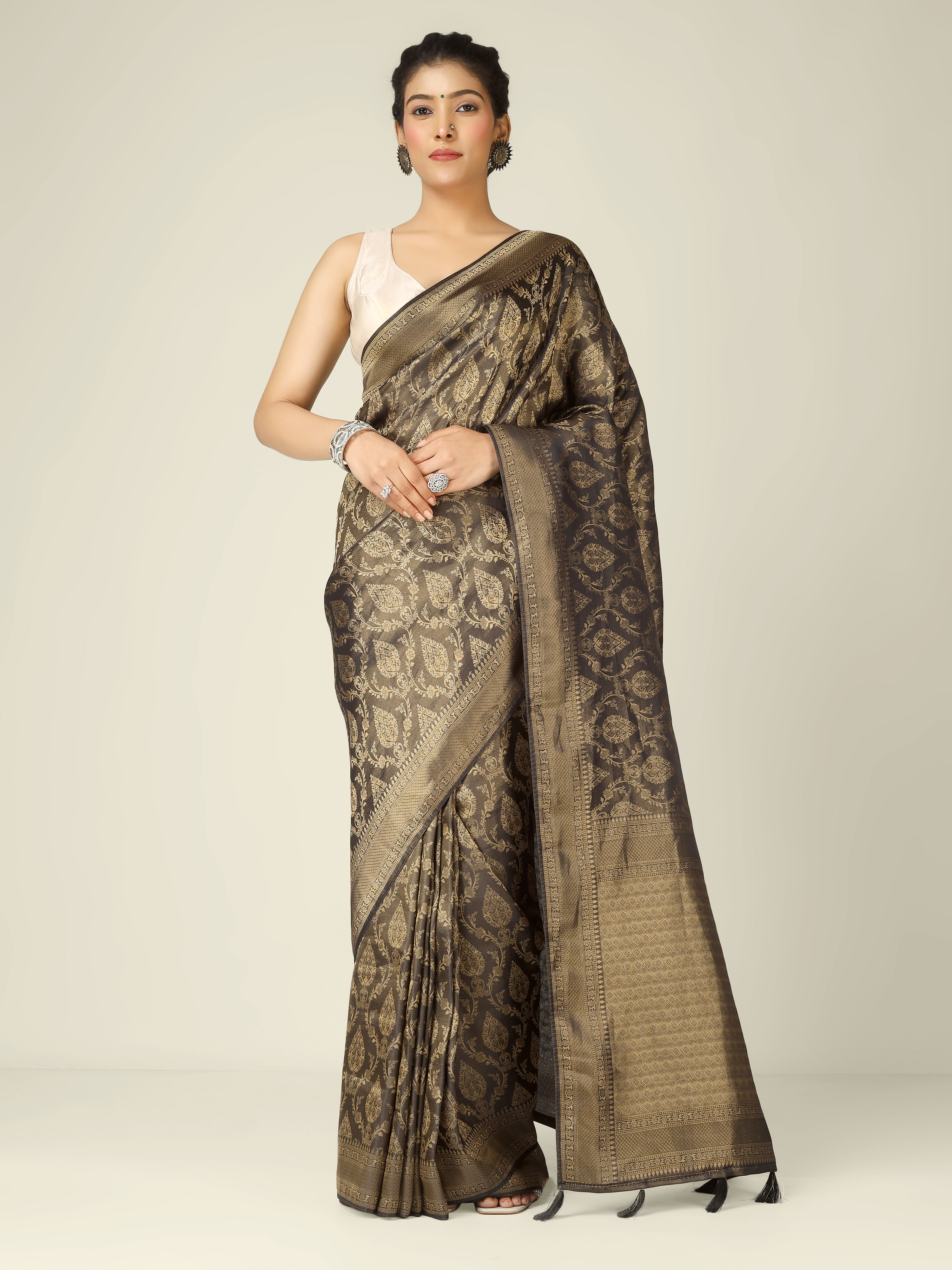 Black Jaal silk zari woven saree