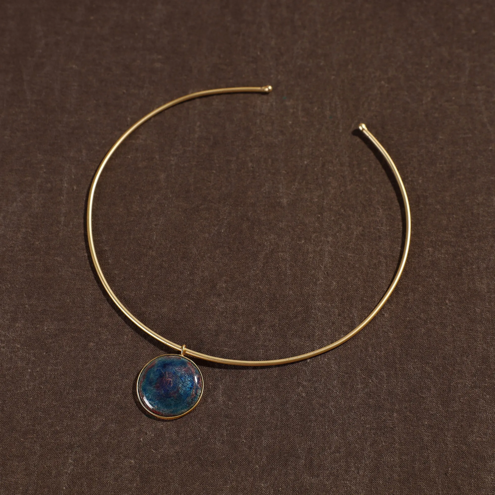 Blue Brass Hasli Necklace with Meenakari Pendant