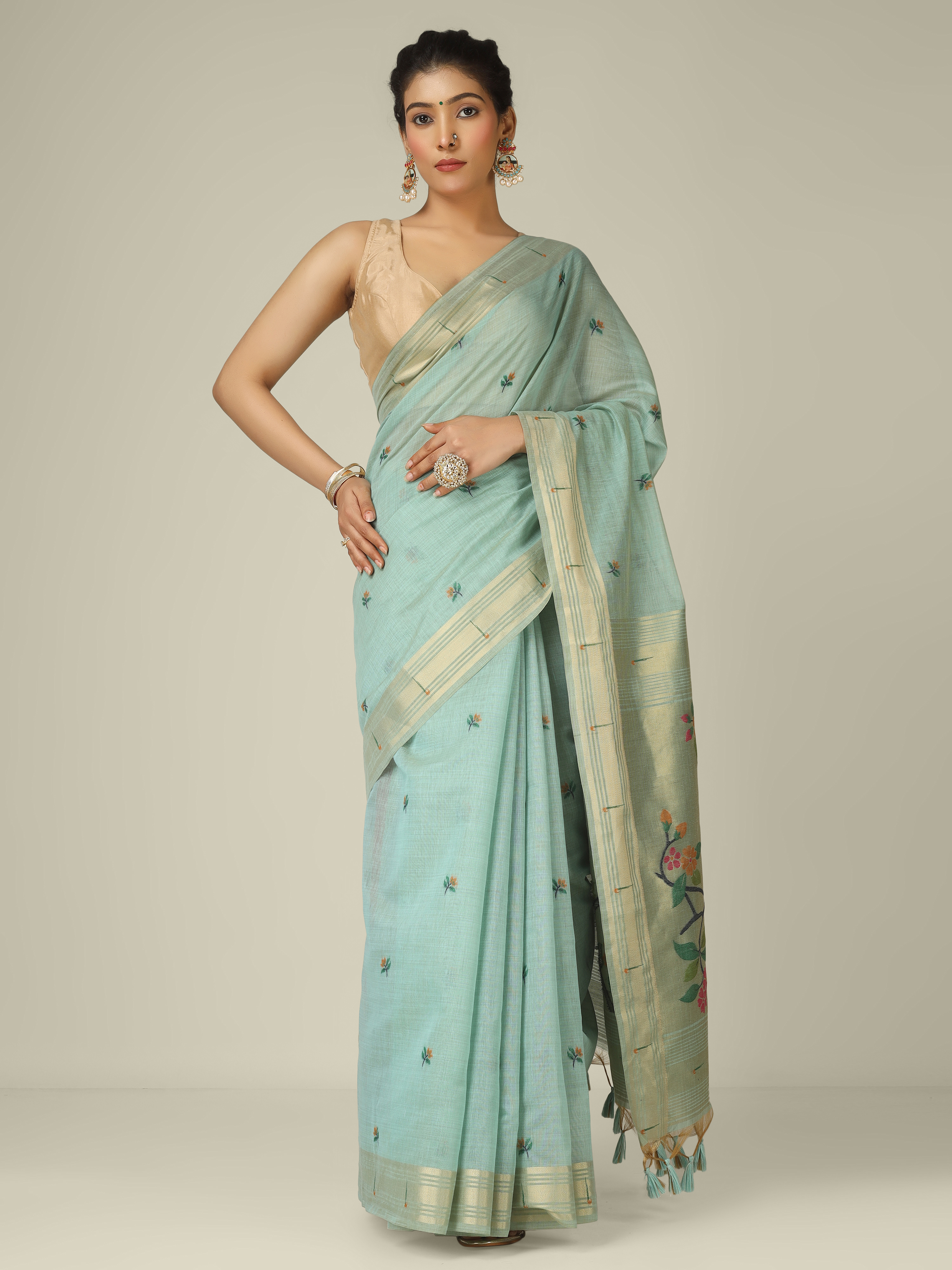 Blue Munga silk zari woven saree