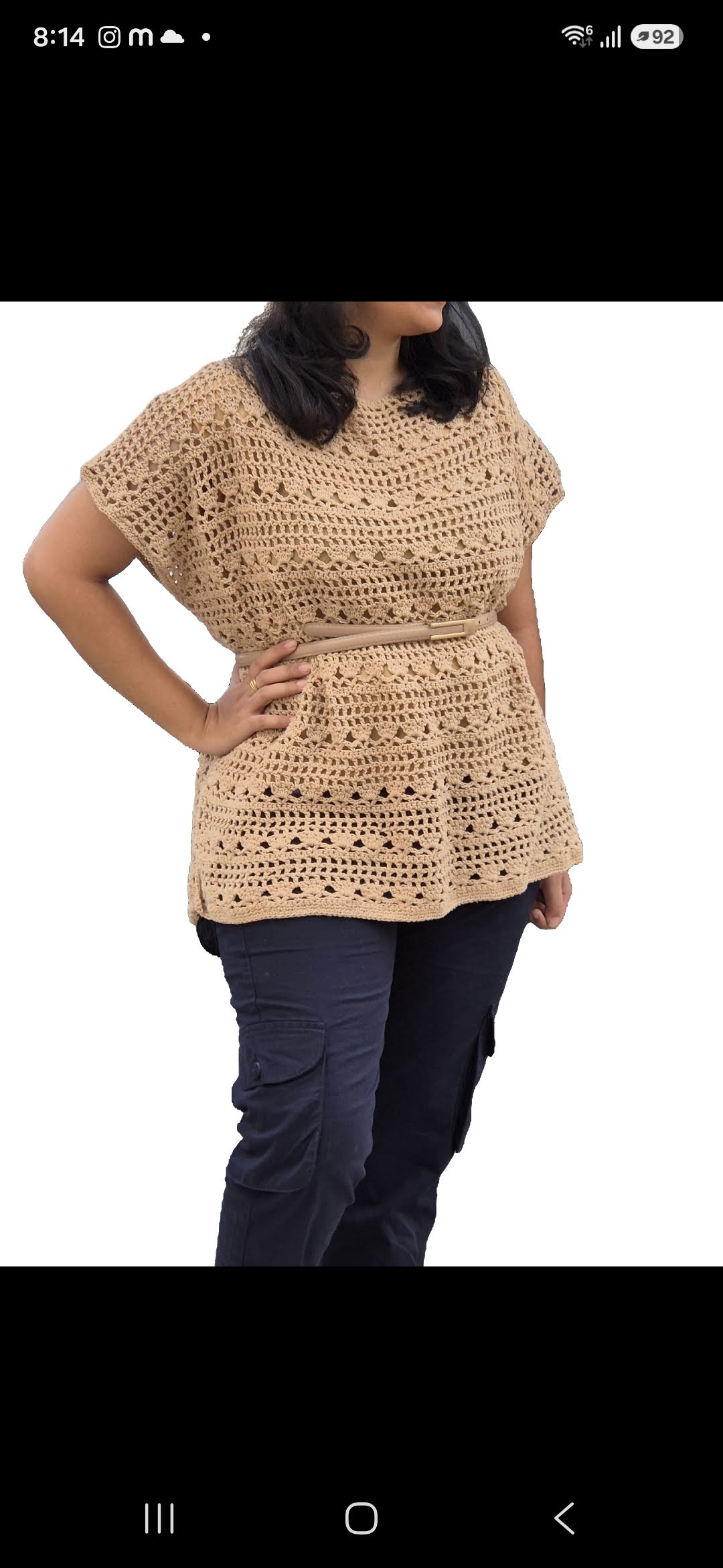 Boho Kiriko Style Hand-Crochet Top (Beige/Nude Free Size)