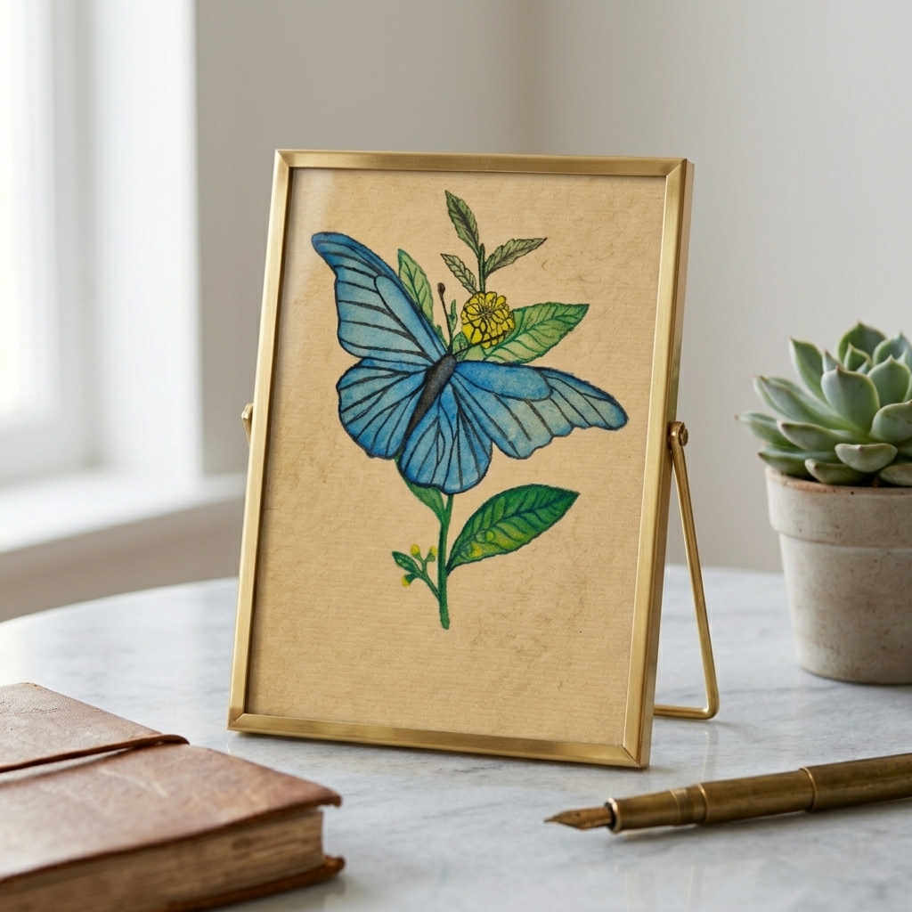 Butterfly's water colour painted hand-made paper-based post card