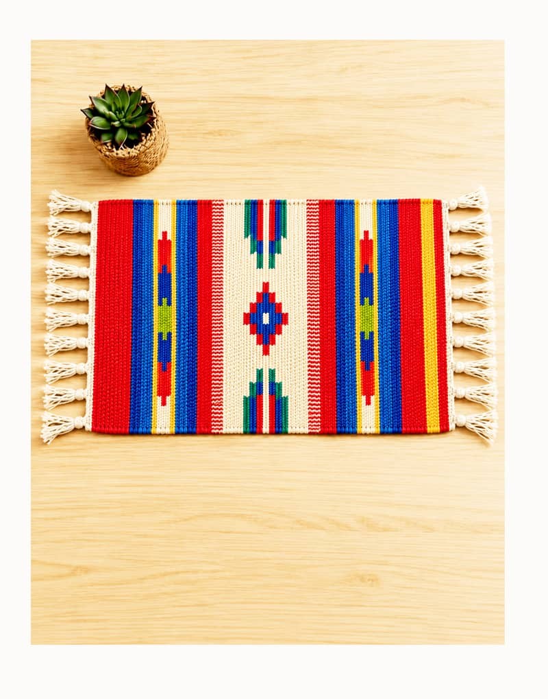 Craftinence Poppy Table Mats-13x17 Inches- Set of 4- With Fringe Cotton Table Mats