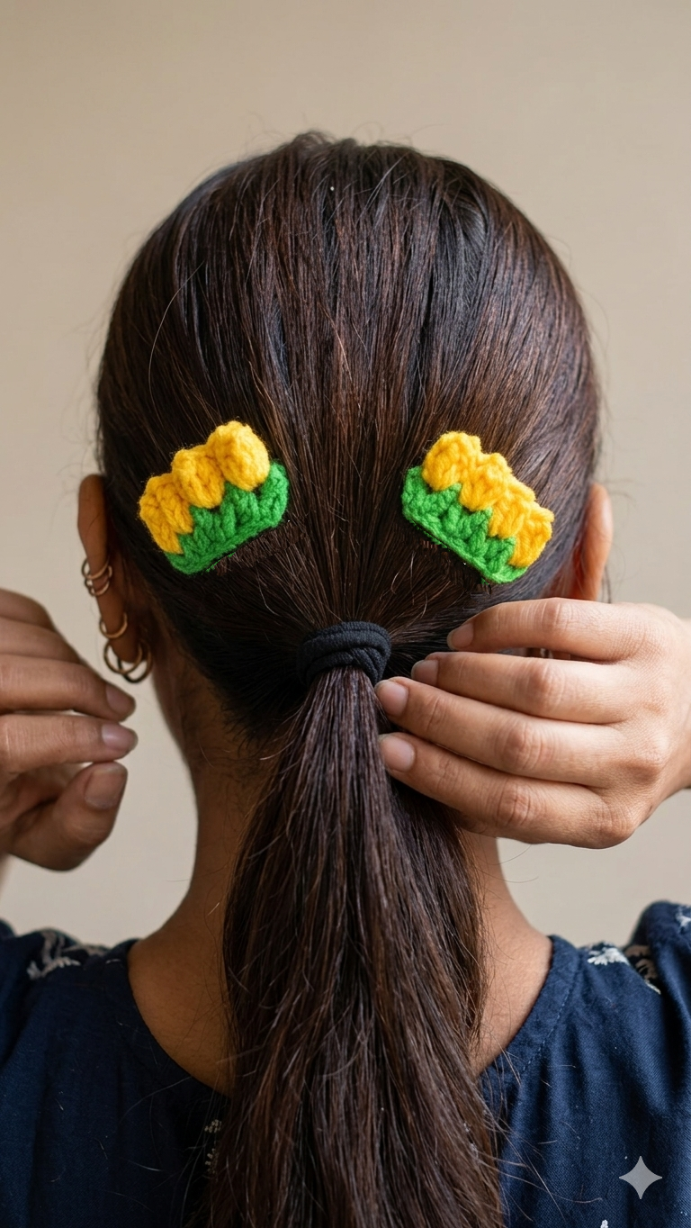 Crochet Yellow Tulip hair Tic Tac  , perfect for girls