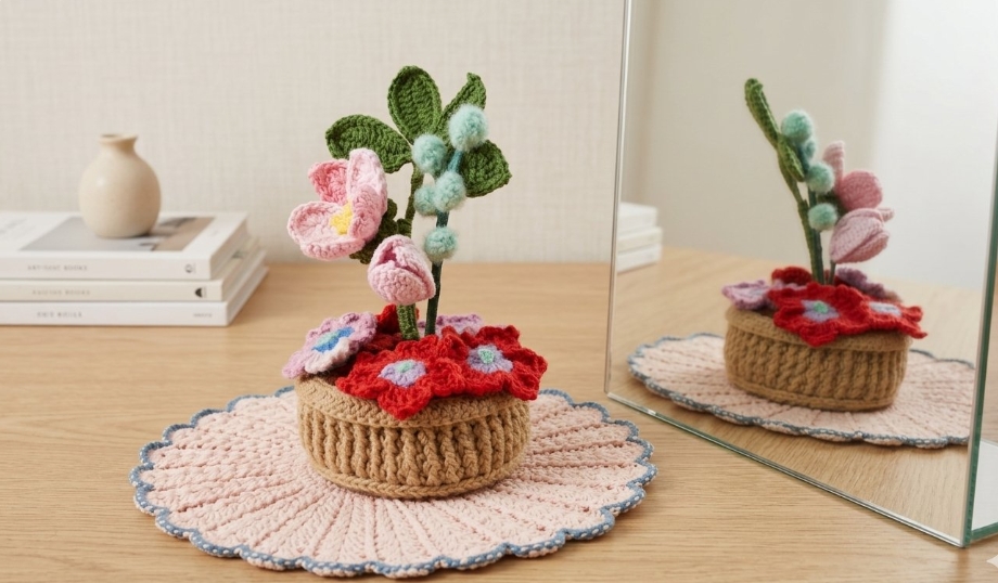 Crocheted flower pot
