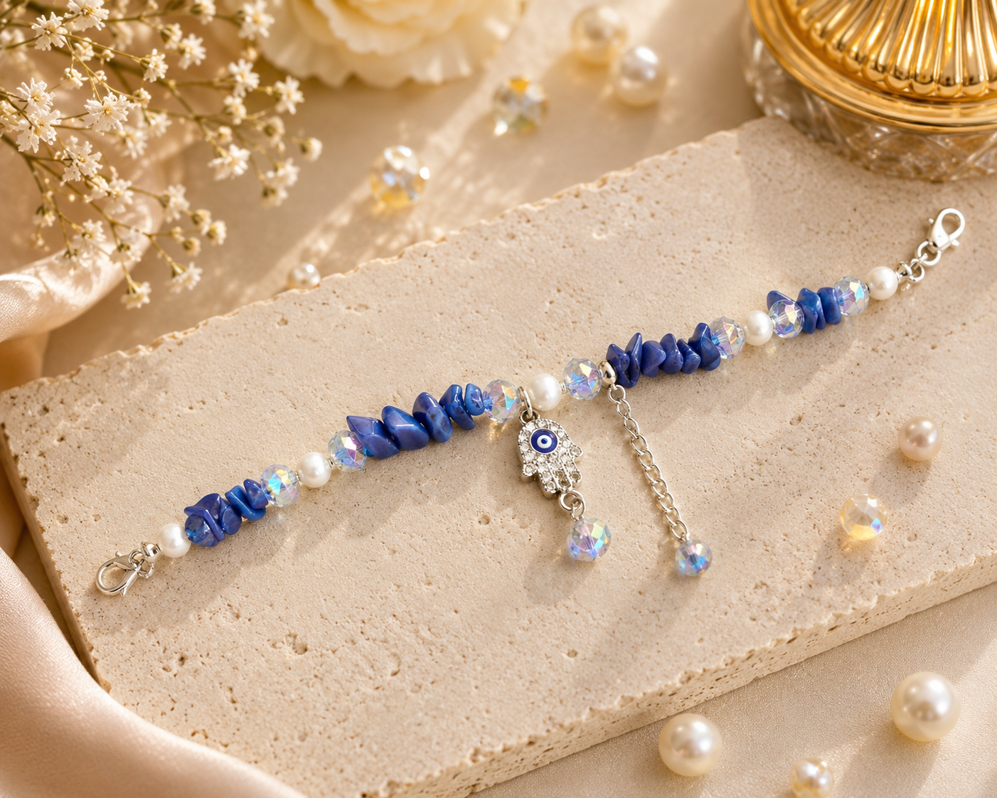 Crystal & Pearl Adjustable Bracelet for Women & Girls