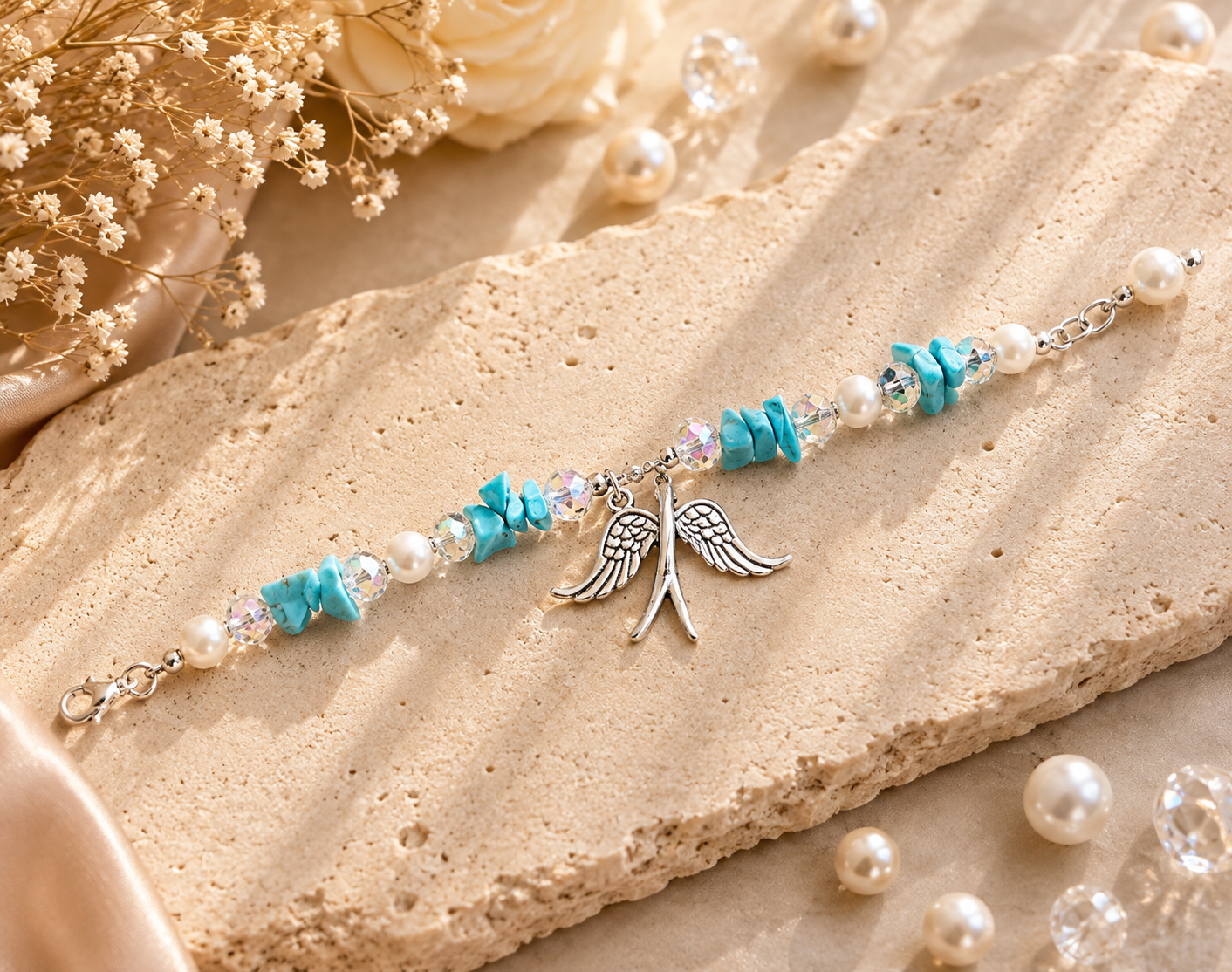 Crystal & Pearl Beaded Adjustable Bracelet