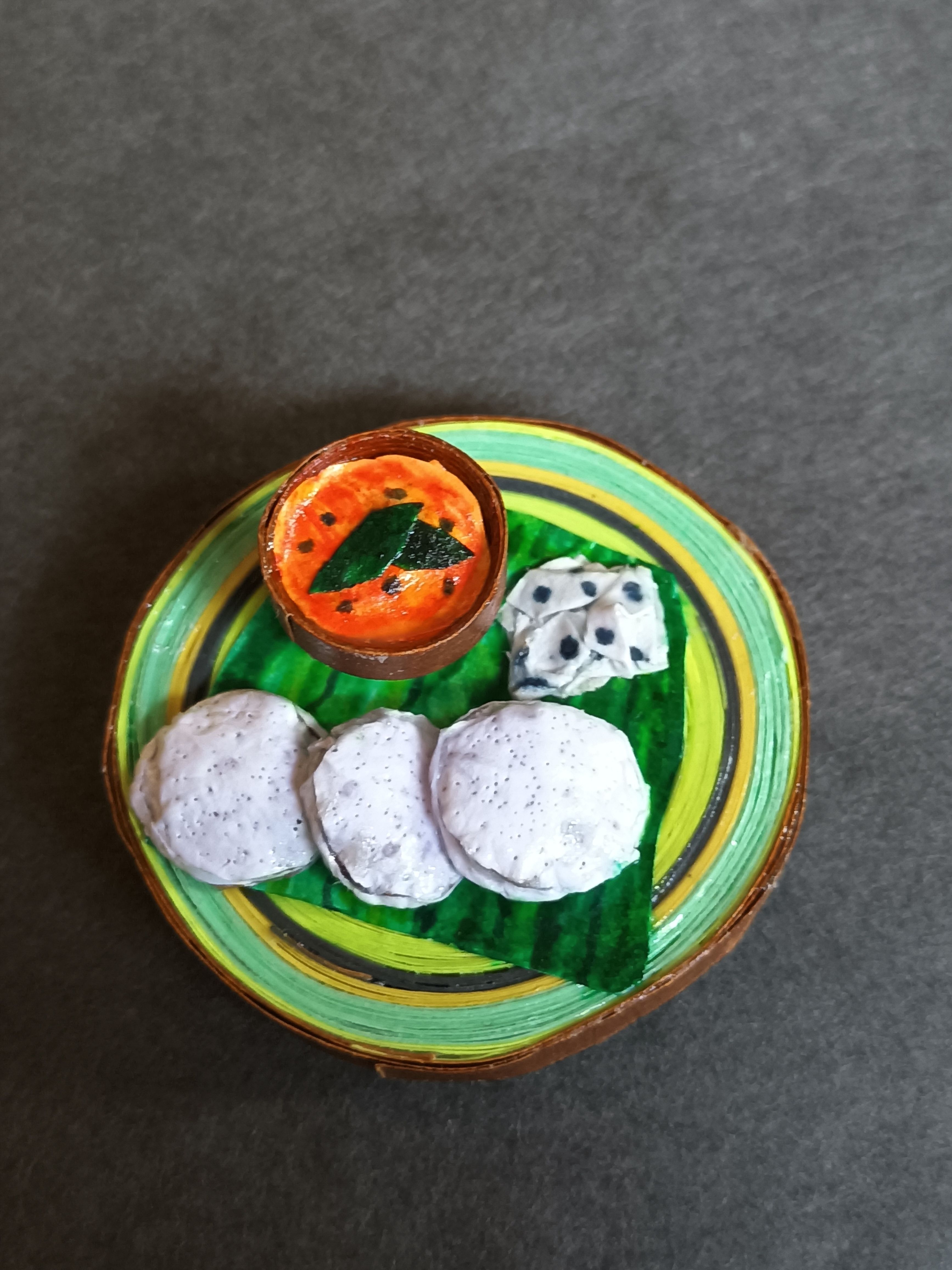 Cute South Indian Food Fridge Magnet | Quilled Idli Sambar and Chutney