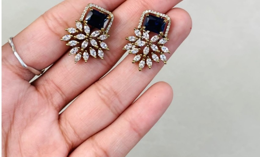 Royal Sapphire Bloom Diamond Stud Earrings