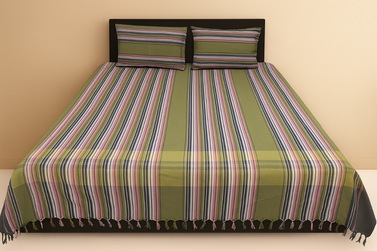 Dhaga Vishwas Ka Handloom Double Bed Sheet with Pillow Covers