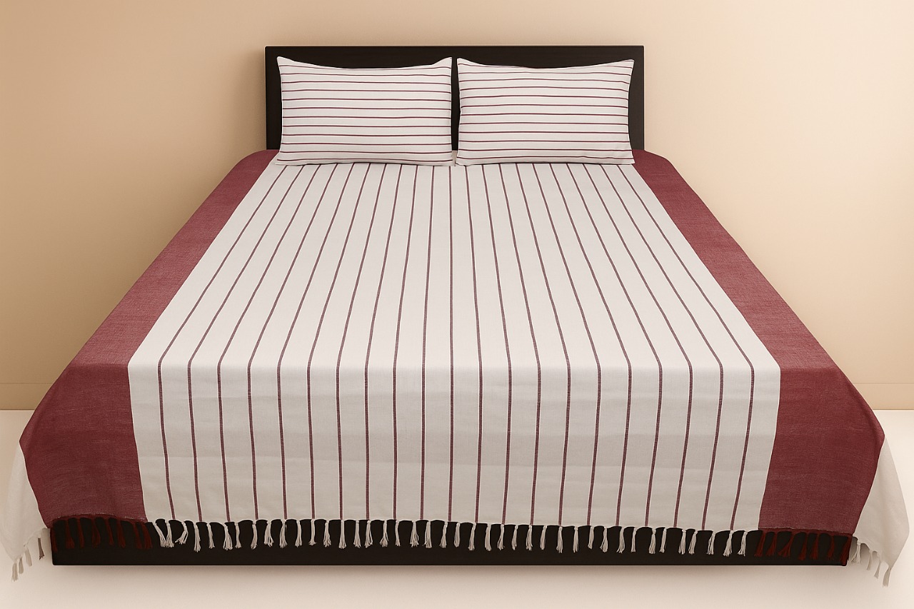 Dhaga Vishwas Ka Handloom Double Bed Sheet with Pillow Covers