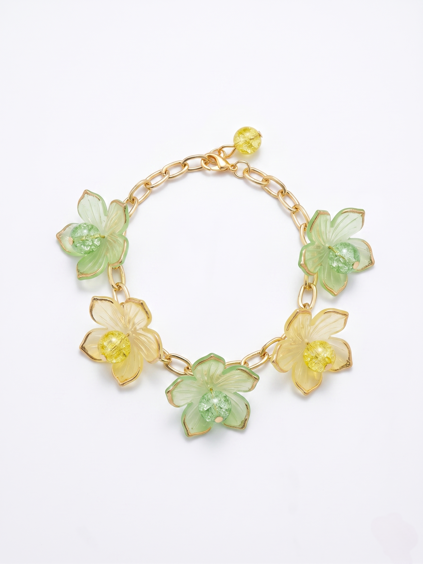 🌸 Dreamy Bloom Five-Flower Bracelet 🌸(Green & Yellow)