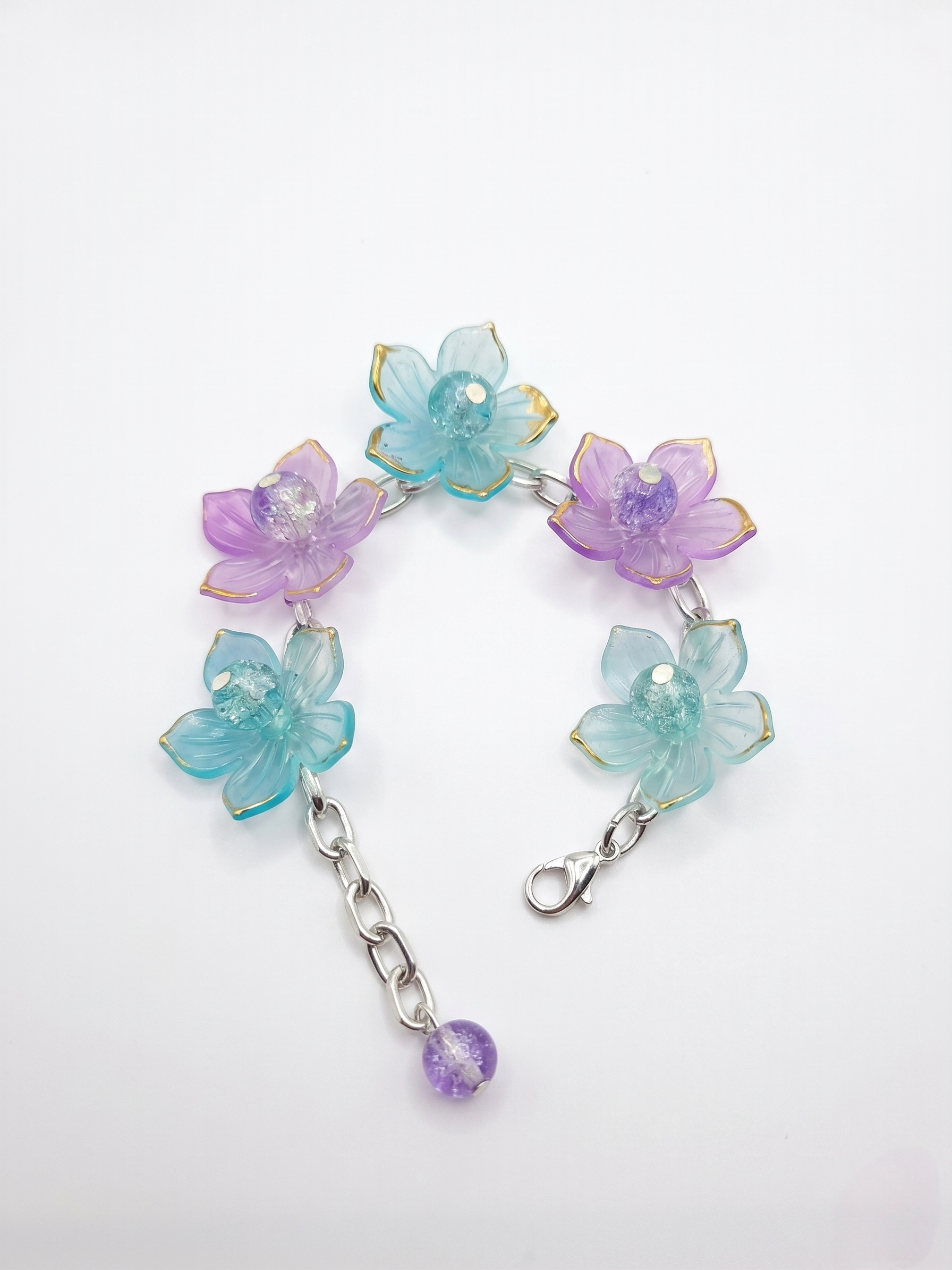 🌸 Dreamy Bloom Five-Flower Bracelet 🌸(sky and lavender)