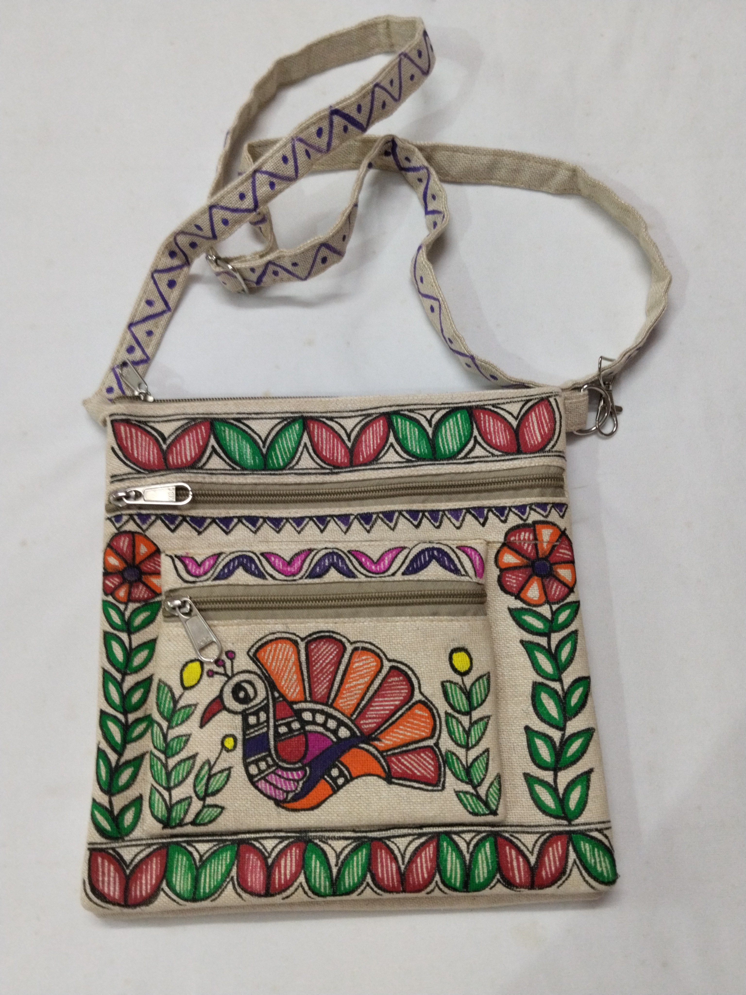 Eco-Friendly Indian Folk Craft jute cross bag.