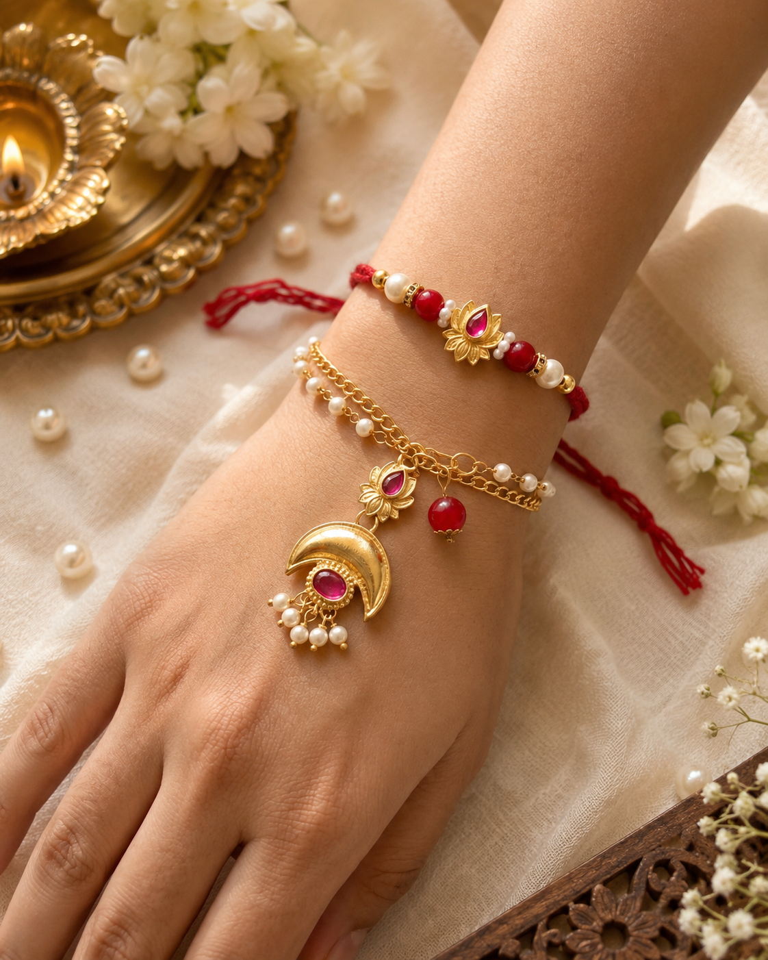 Elegant Lotus Rakhi Set