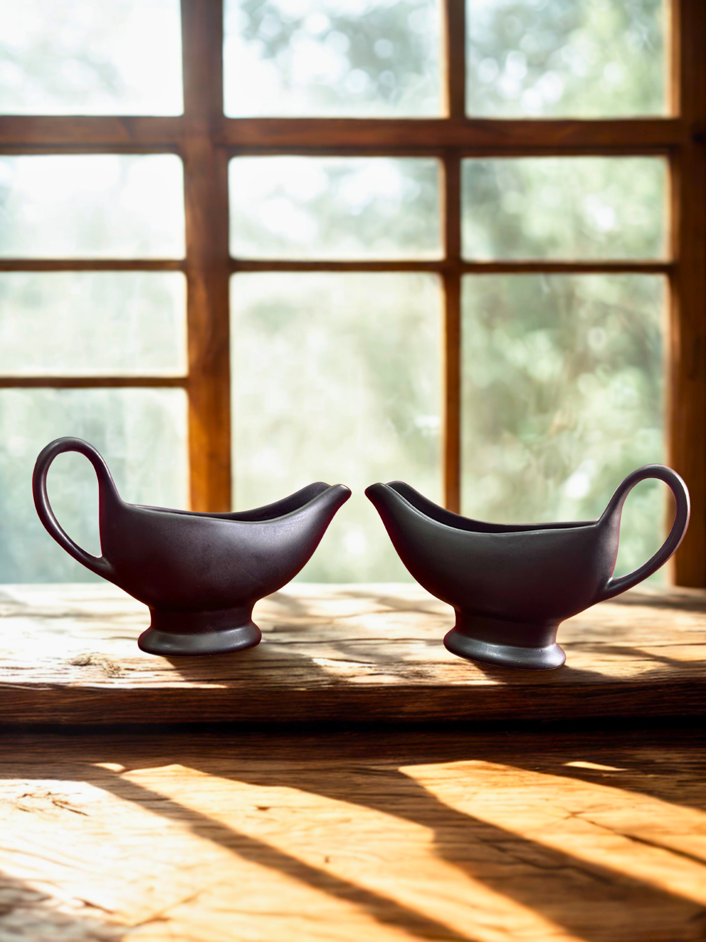 Elegant Matte Black Ceramic Gravy Boats & Sauce Pourers Set of 2 | Modern Serveware Online India