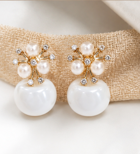 Elegant Pearl & Crystal Floral Drop Earrings