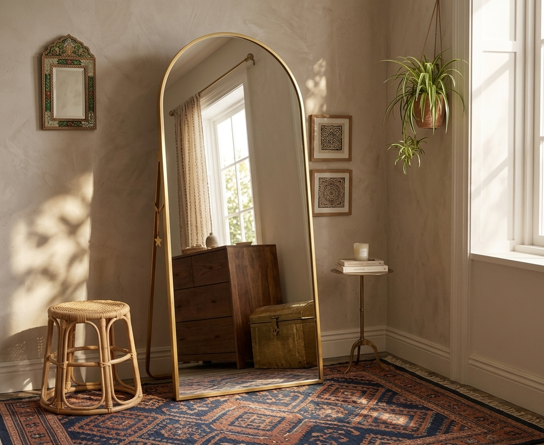 Ellehome Premium Gold Arched Floor Mirror