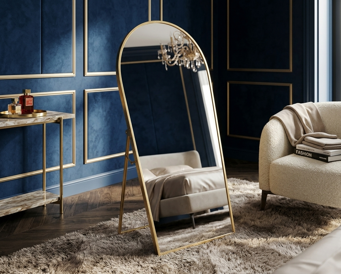 Ellehome Arched Full Length Floor Mirror Gold