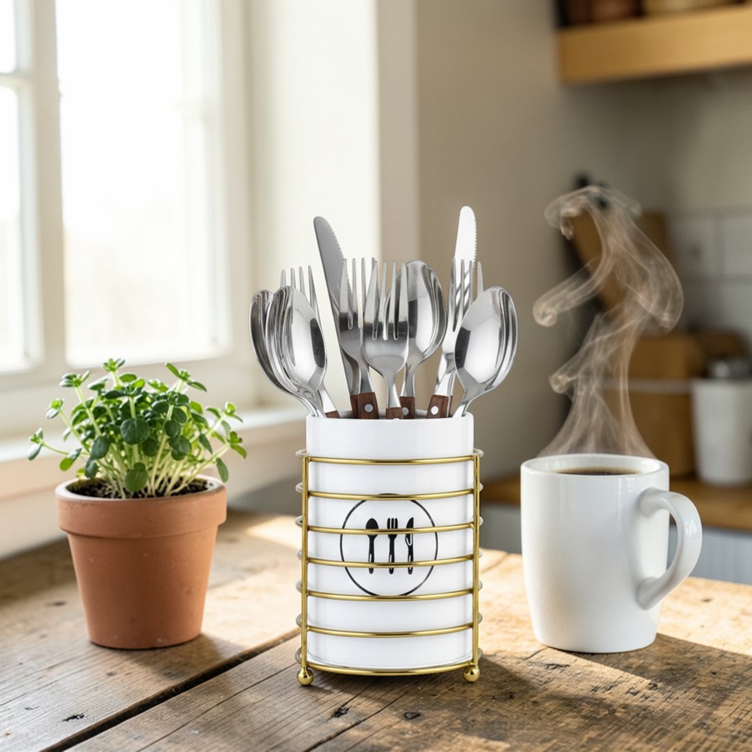 Ellehome Empty Cutlery Holder Case White | Holds 24 Pieces Cutlery Organizer