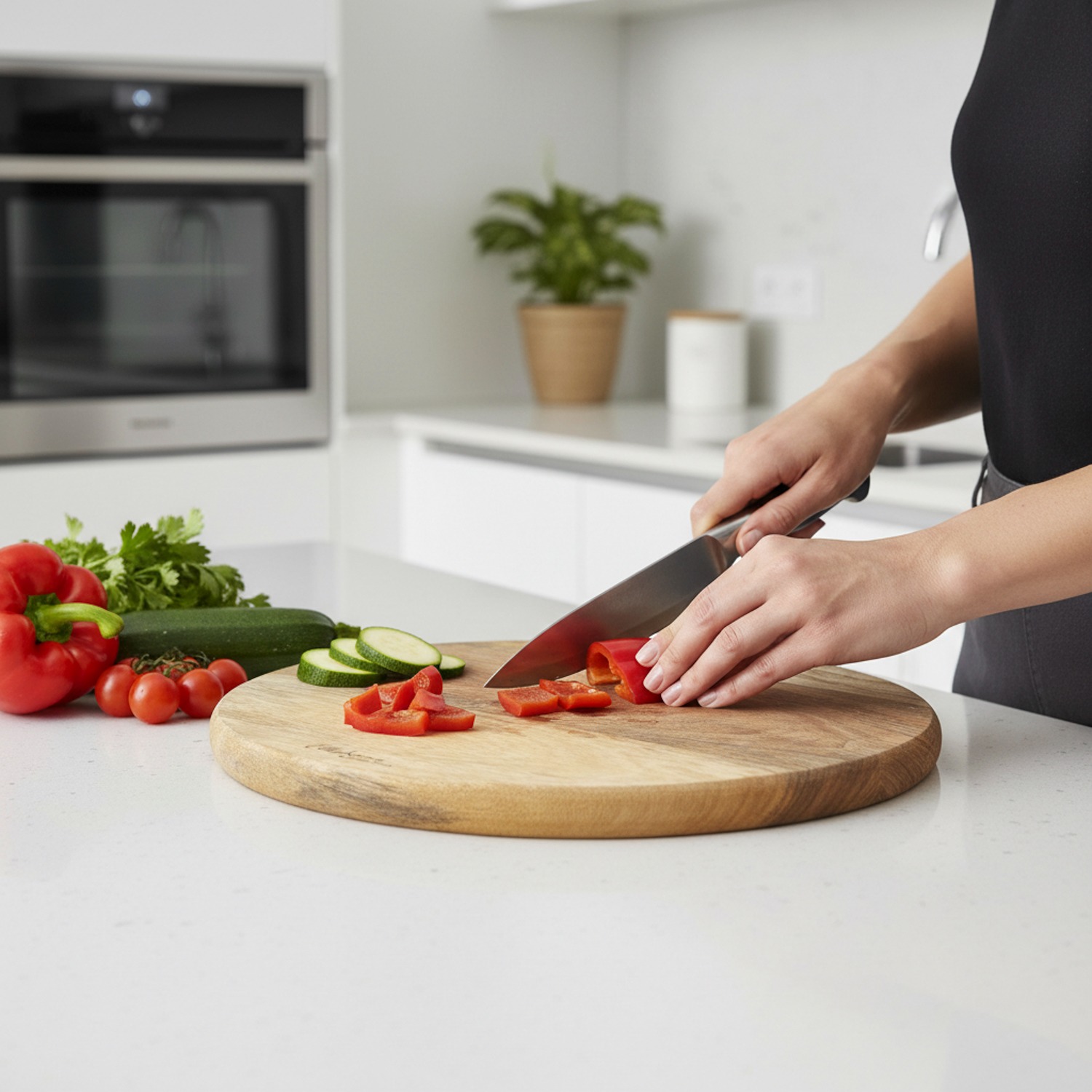 Round Wooden Chopping Board with Collection Tray | Natural Mango Wood Cutting & Serving Board for Fruits, Vegetables & Cheese | ElleHome