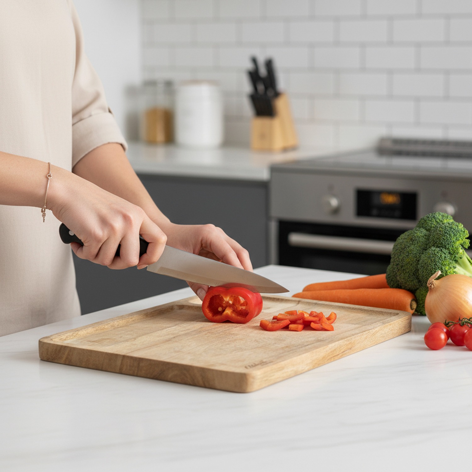 Wooden Chopping Board with Collection Tray | Natural Mango Wood Cutting & Serving Board for Vegetables, Fruits & Cheese | ElleHome