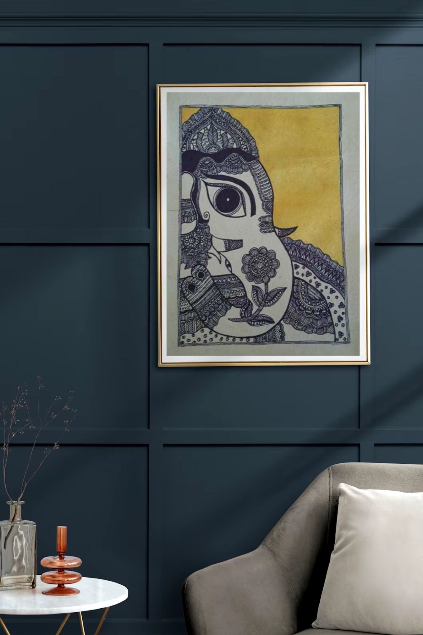 Ganesha Madhubani Painting, Indian Mithila Art, Housewarming Gift Turmeric