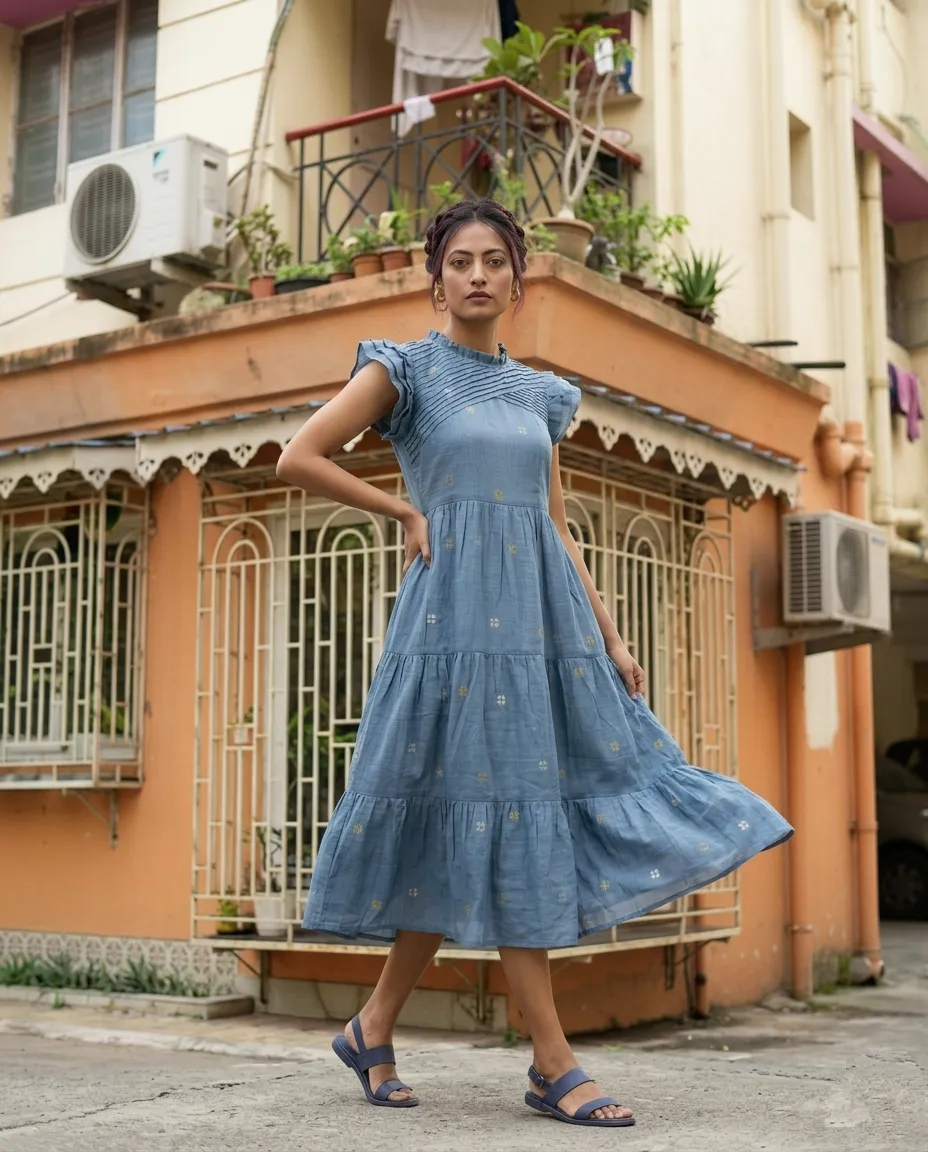 GRACE -Premium Handwoven Mul Cotton Jamdani Designer Dress.