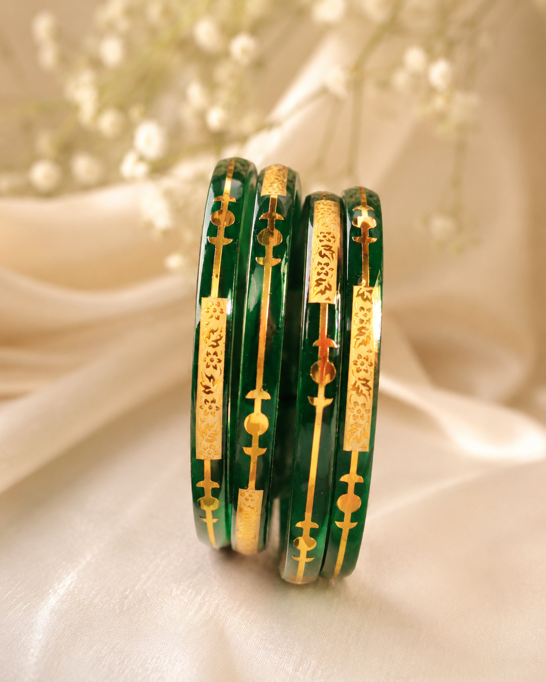 Elegant Green & Gold Designer Bangles Set for Women