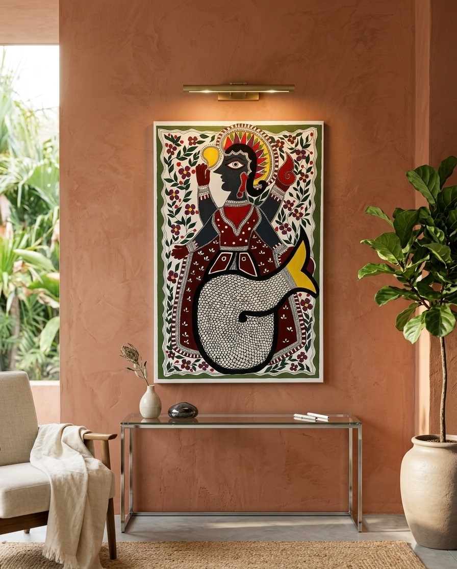 Hand-Pinted Madhubani Matsya Avatar Wall Art Painting