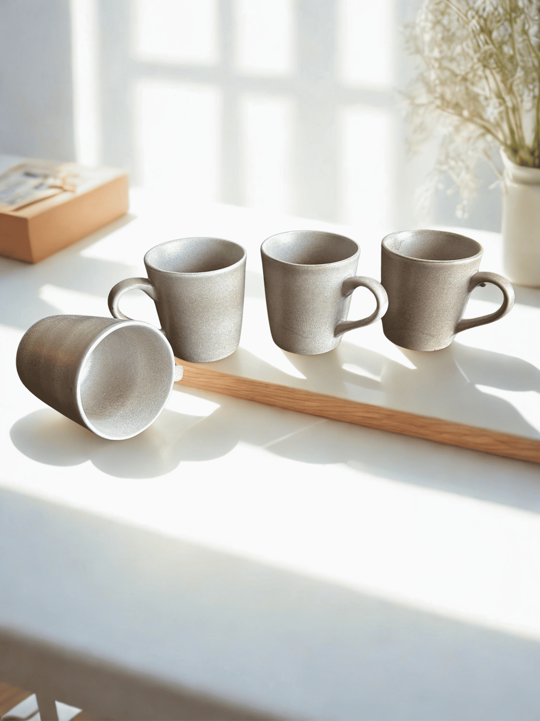 Handcrafted Ceramic Coffee Mug Set – 330 ml Minimalist Stoneware Mugs (Set of 4 Large Rustic Cups)