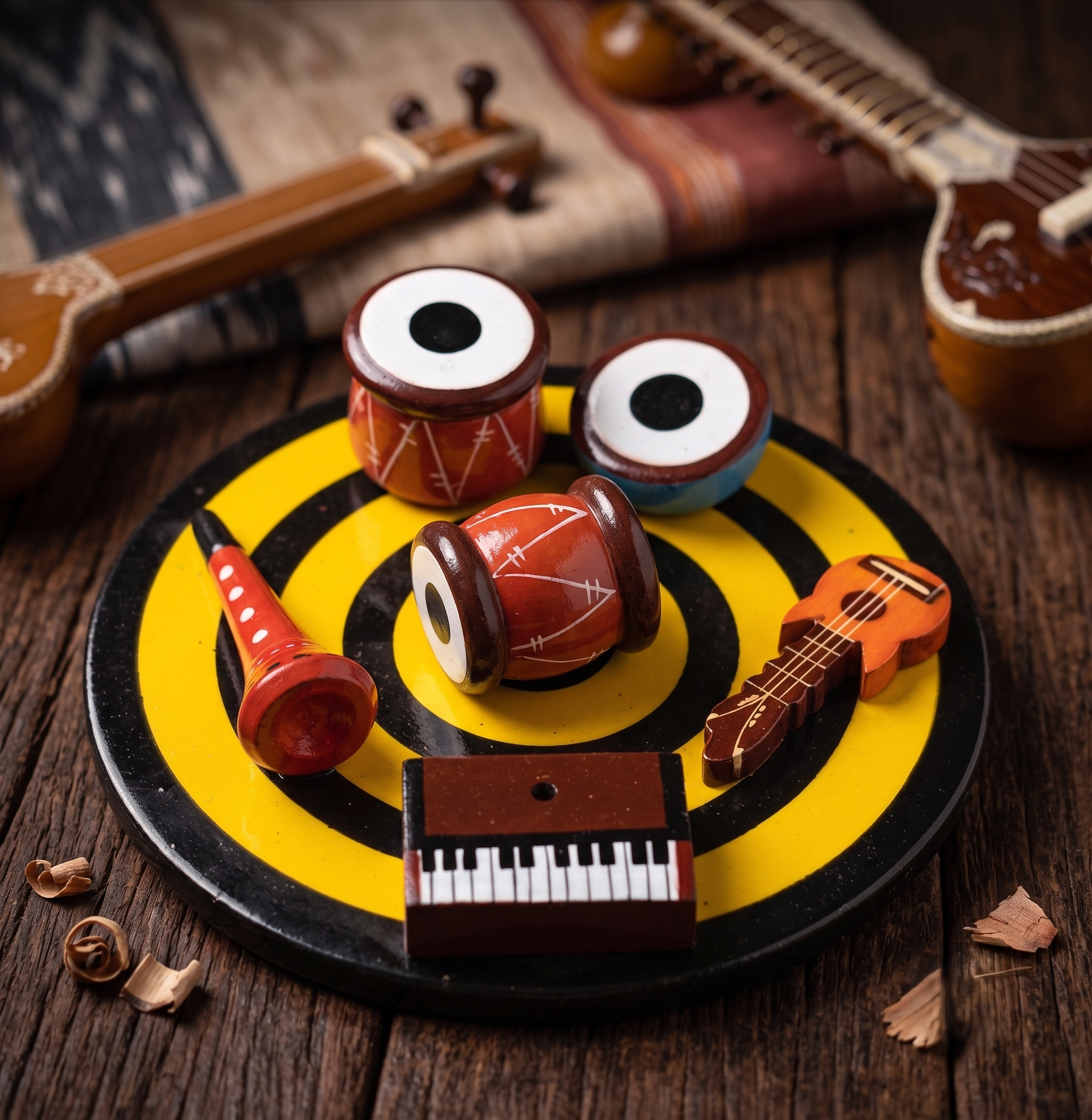 Handcrafted Channapatna Miniature Wooden Musical Instrument Set