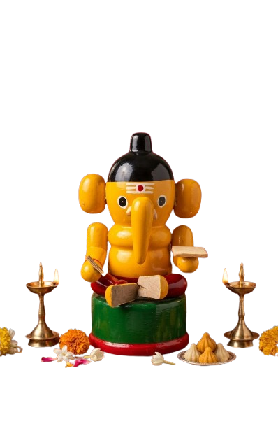 Handcrafted Channapatna Wooden Ganesha Idol  Eco-Friendly Hand-Painted Lord Ganpati Showpiece & Festive Gift
