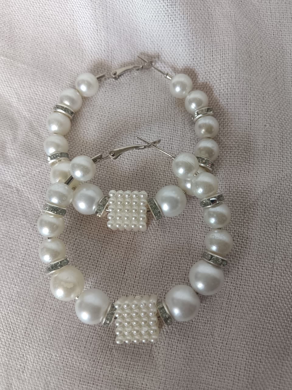Handcrafted Chunky Pearl Block Hoop Earrings
