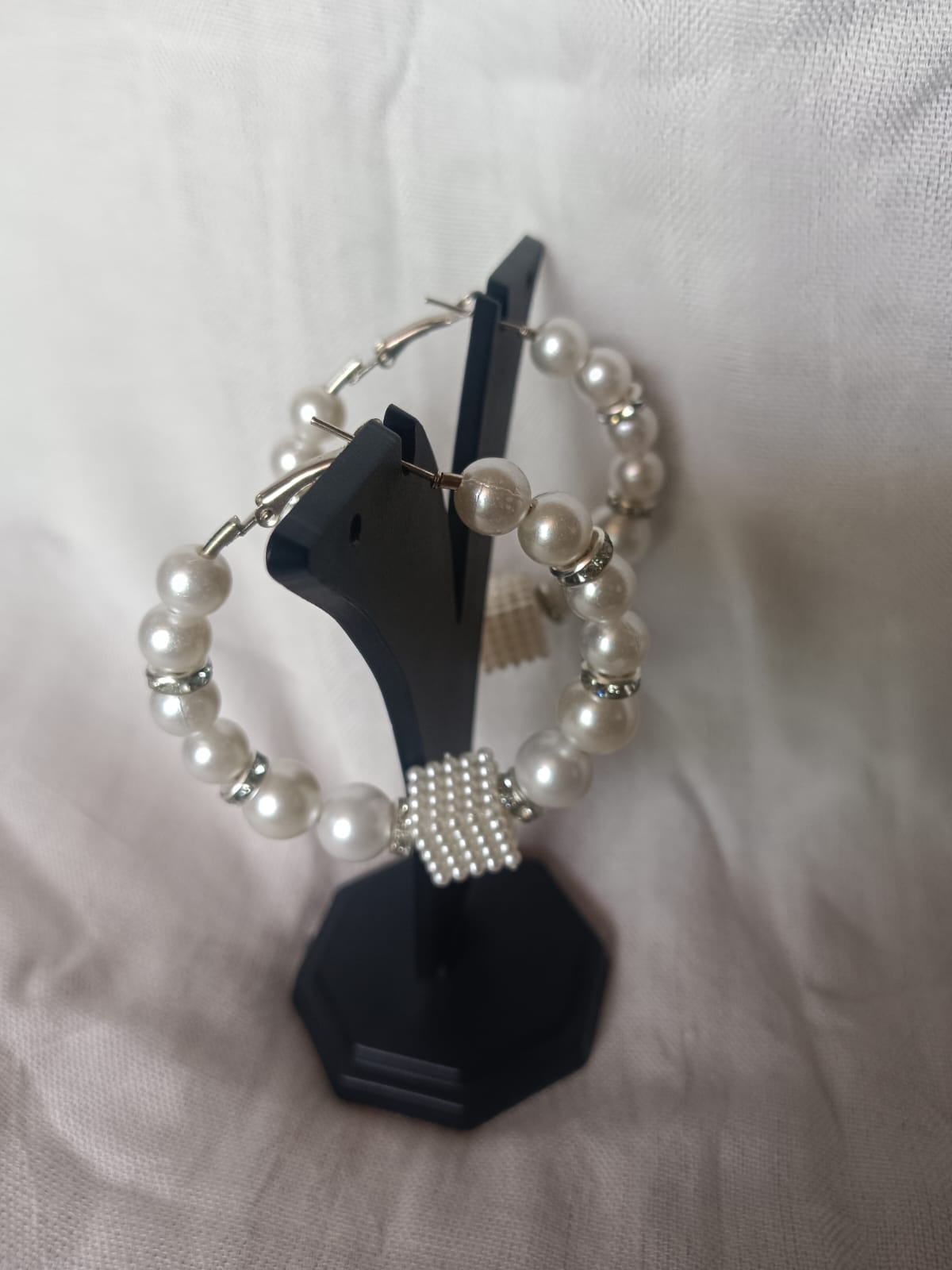 Handcrafted Chunky Pearl Block Hoop Earrings