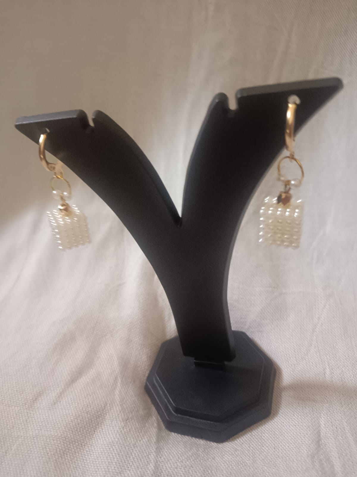 Handcrafted Geometric Pearl Cube Drop Earrings