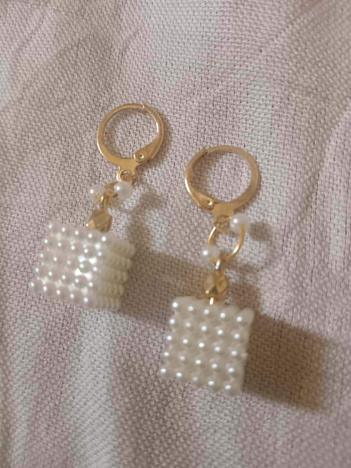 Handcrafted Geometric Pearl Cube Drop Earrings