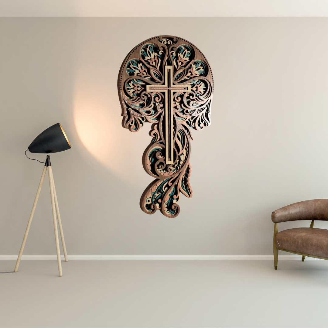 ✝️ Handcrafted Layered Wooden Cross Wall Art – Elegant Christian Home Décor