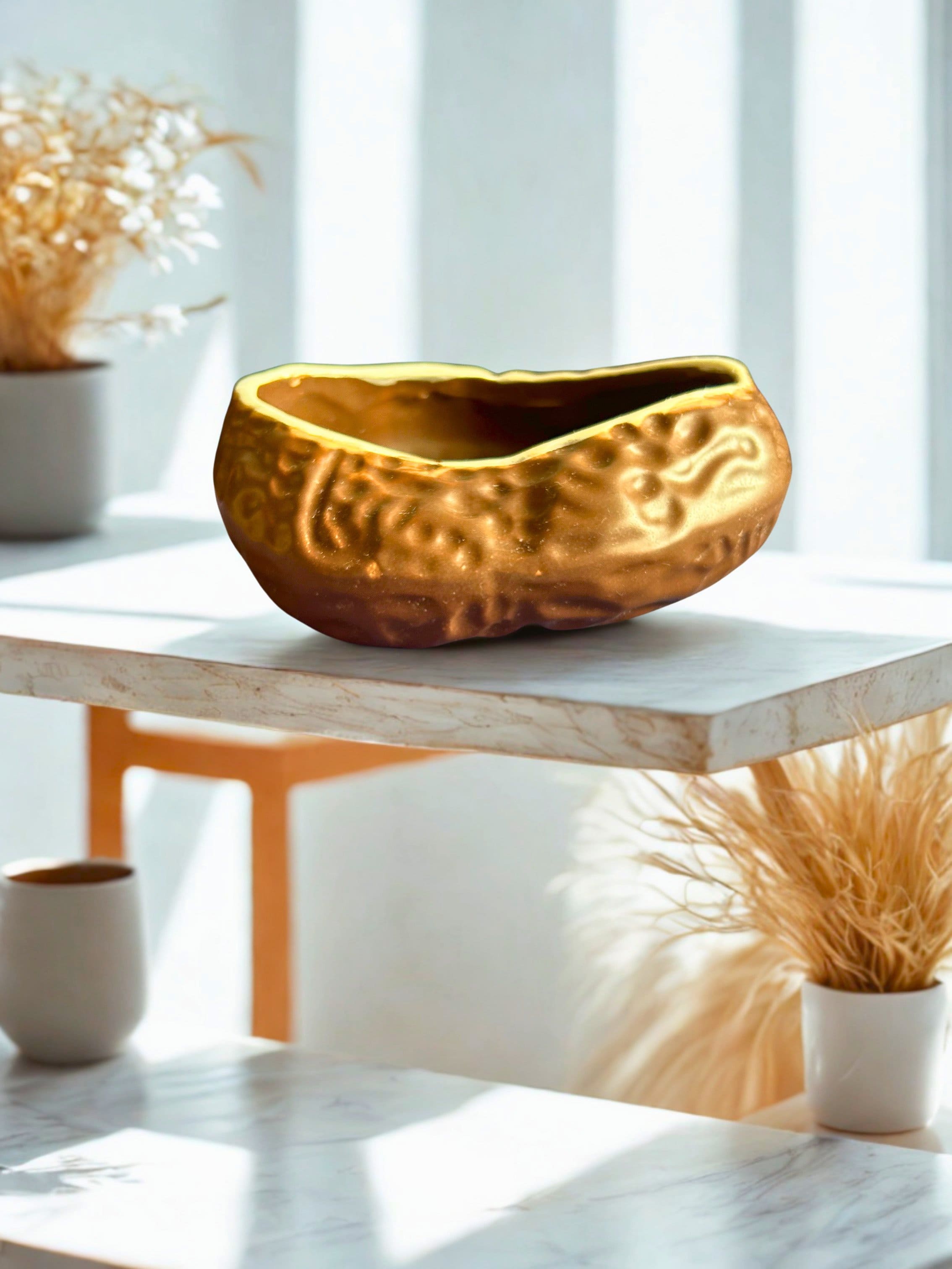 Handcrafted Metallic Gold Organic Amoeba Bowl | Luxury Ceramic Serving Bowl Online India