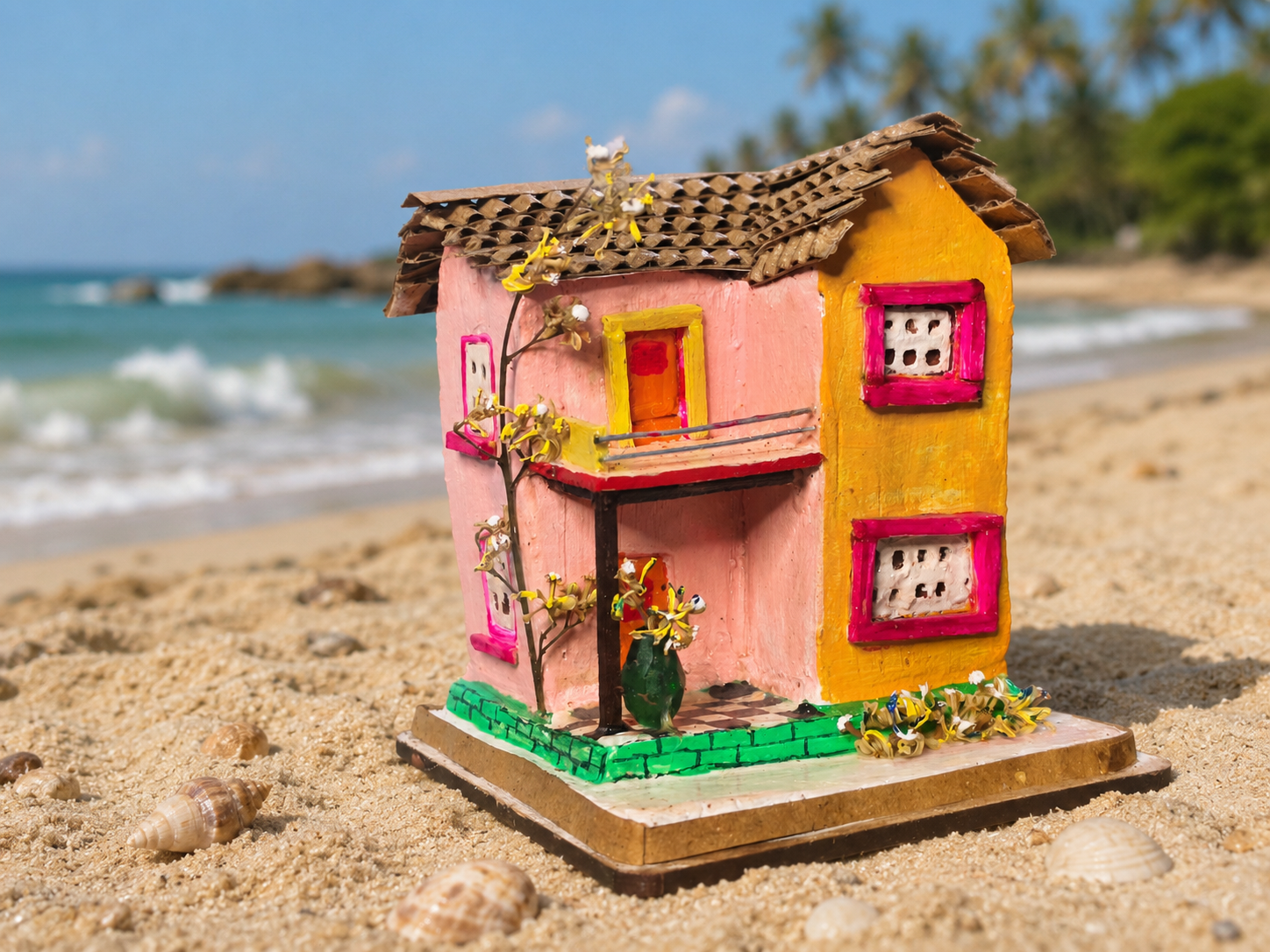 Handcrafted Miniature Home Model, Decorative Clay House Figurine, Colourful Painted, Home Theme, Table Decor  By Generic