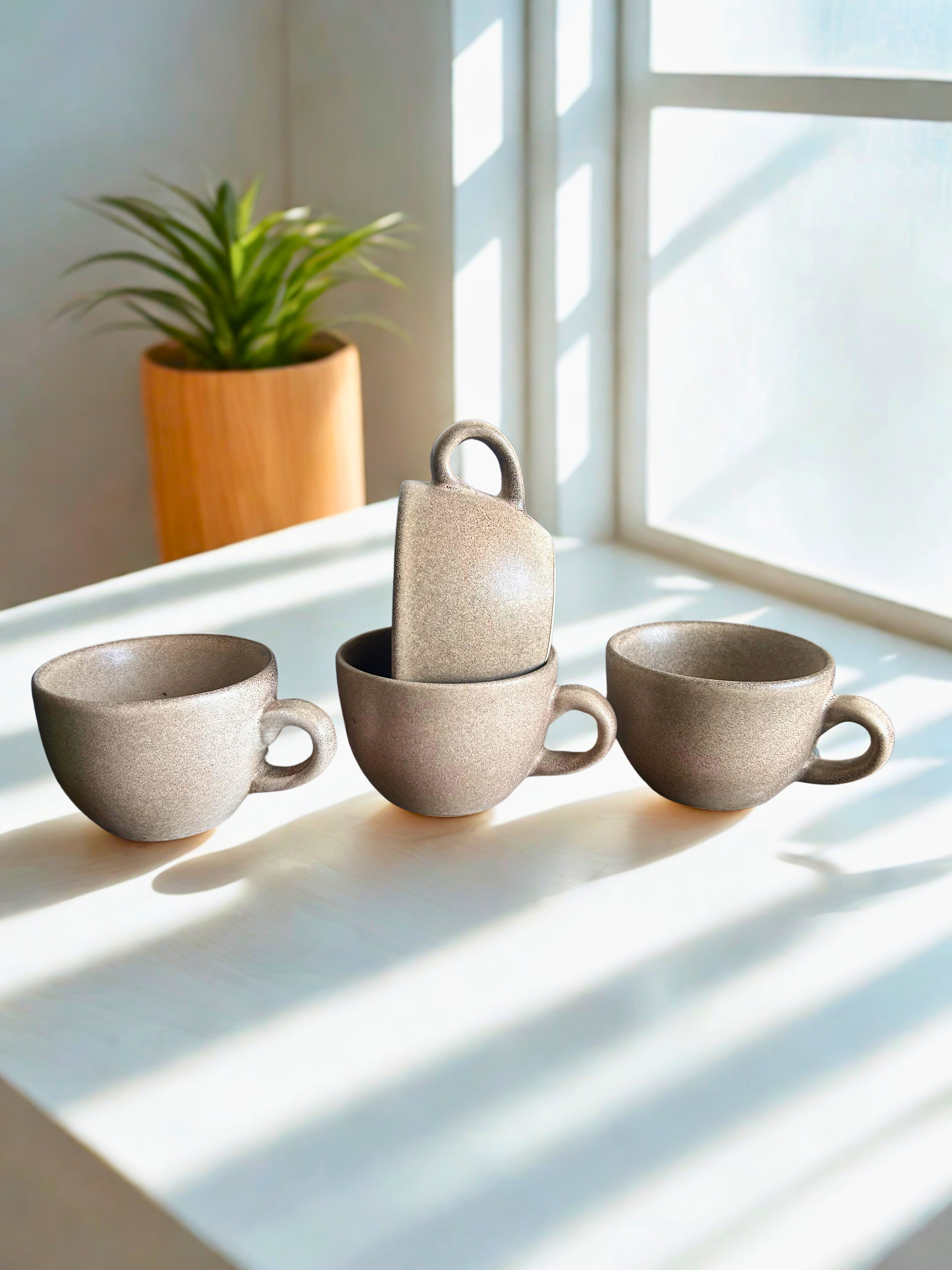 Handcrafted Ceramic Coffee Cups Set of 4 (330 ml) – Rustic Stoneware Mugs India