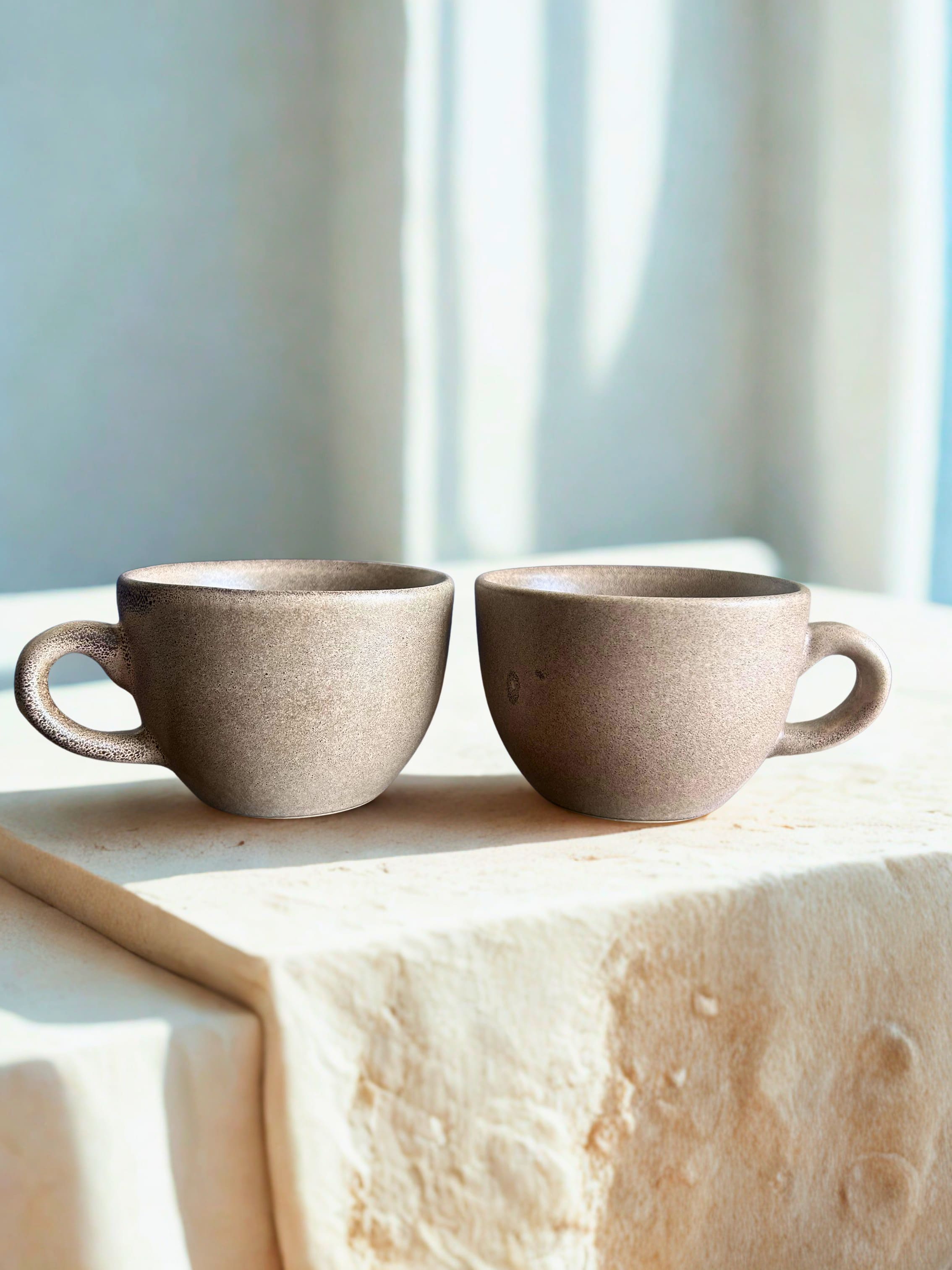 Handcrafted Minimalist Ceramic Coffee Cups – Set of 2 Rustic Stoneware Mugs