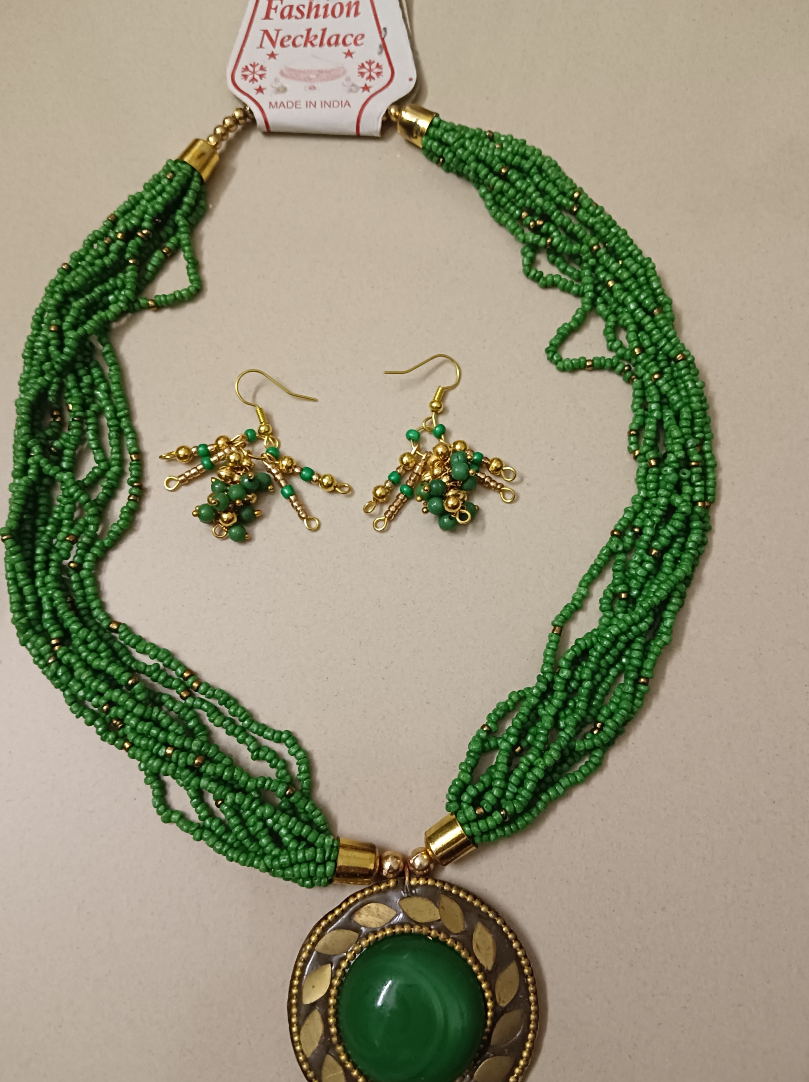 Handcrafted Multi-Strand Bead Necklace and Earrings Combo Set