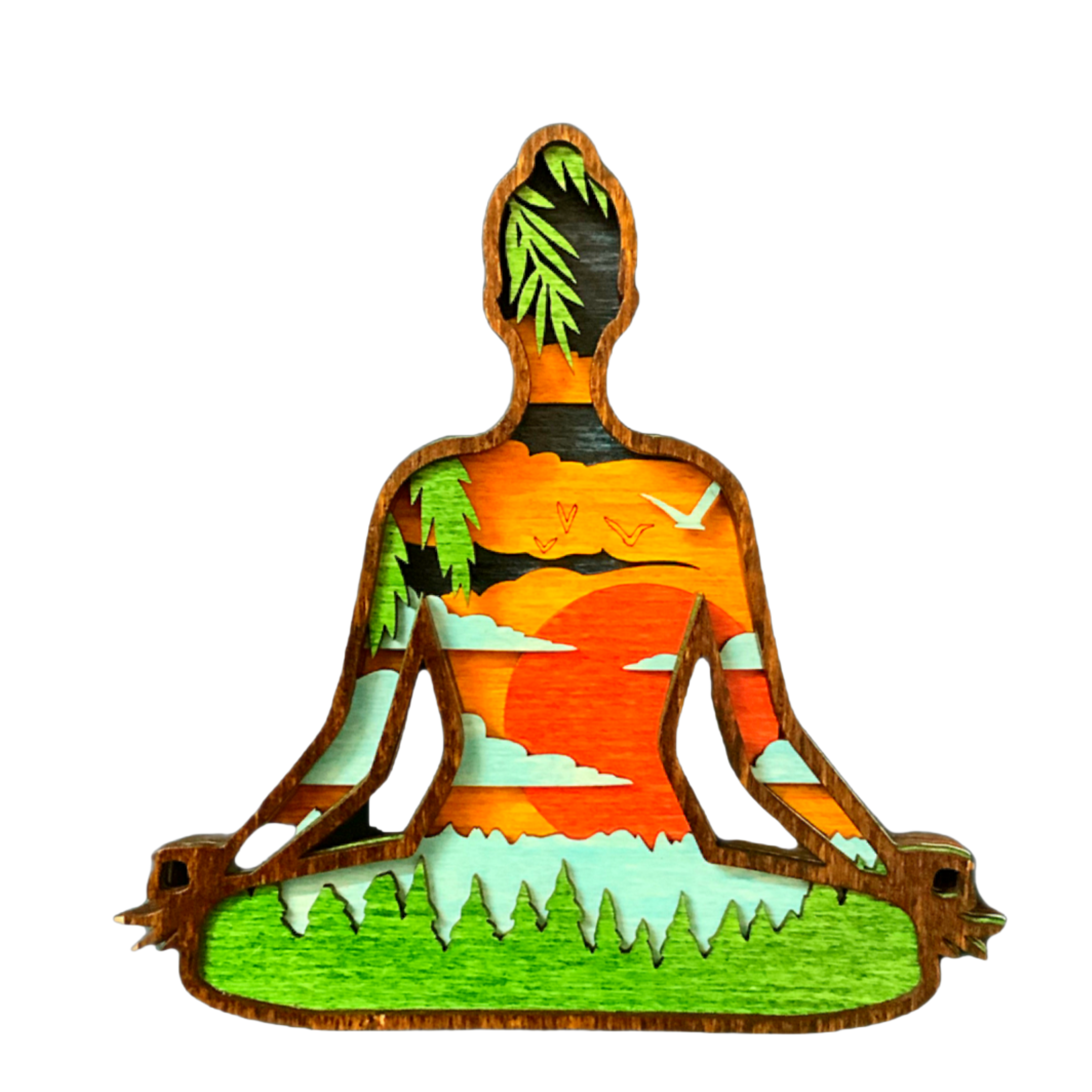 Handcrafted Nature-Themed Meditation Wooden Artwork | Spiritual Home Decor