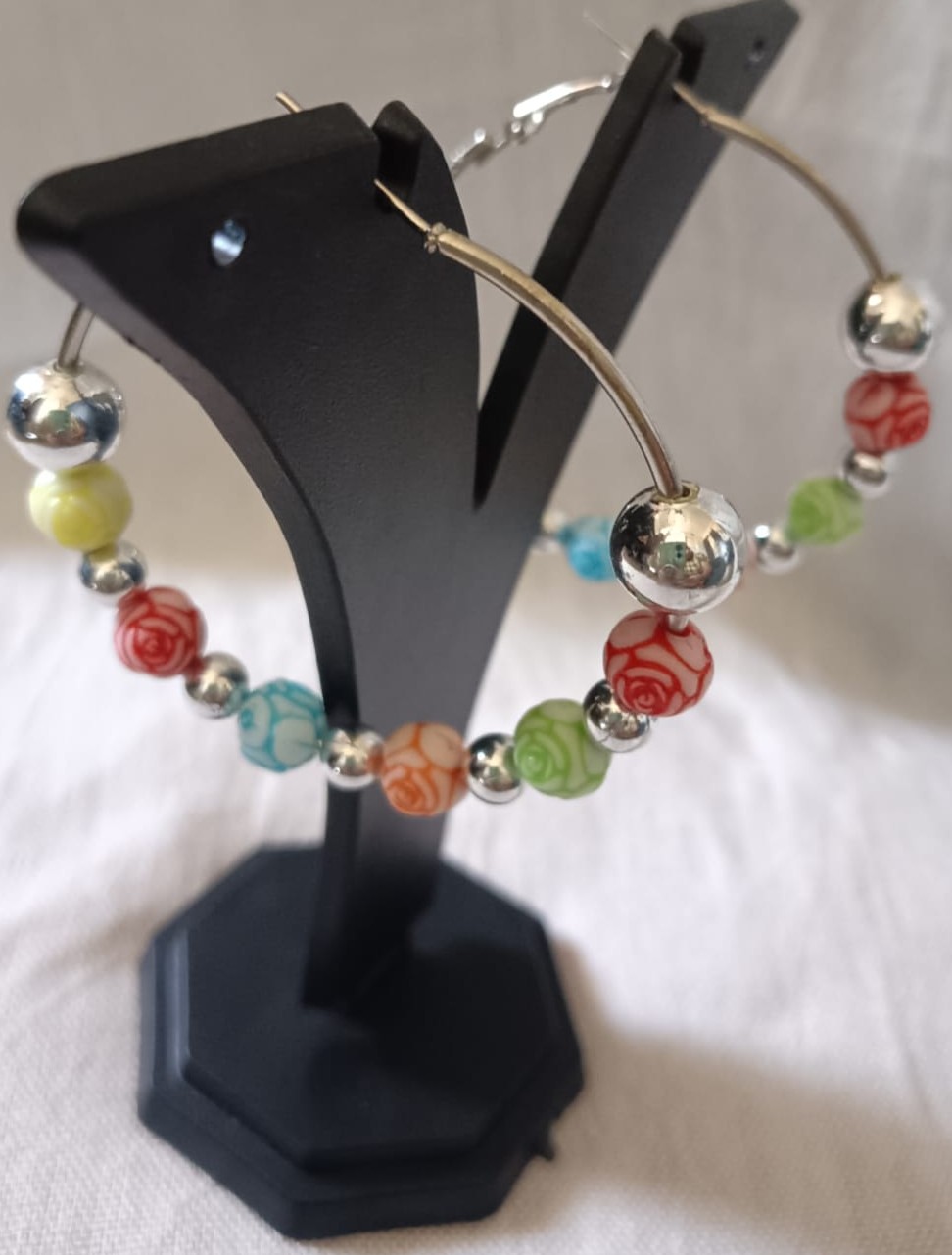 Handcrafted Pastel Rose Rainbow Beaded Hoops