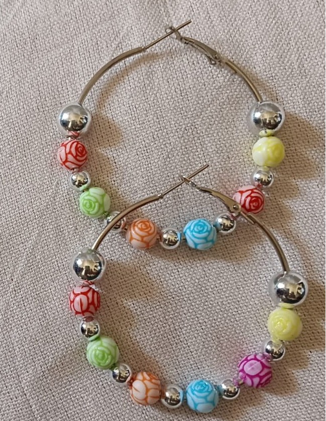 Handcrafted Pastel Rose Rainbow Beaded Hoops