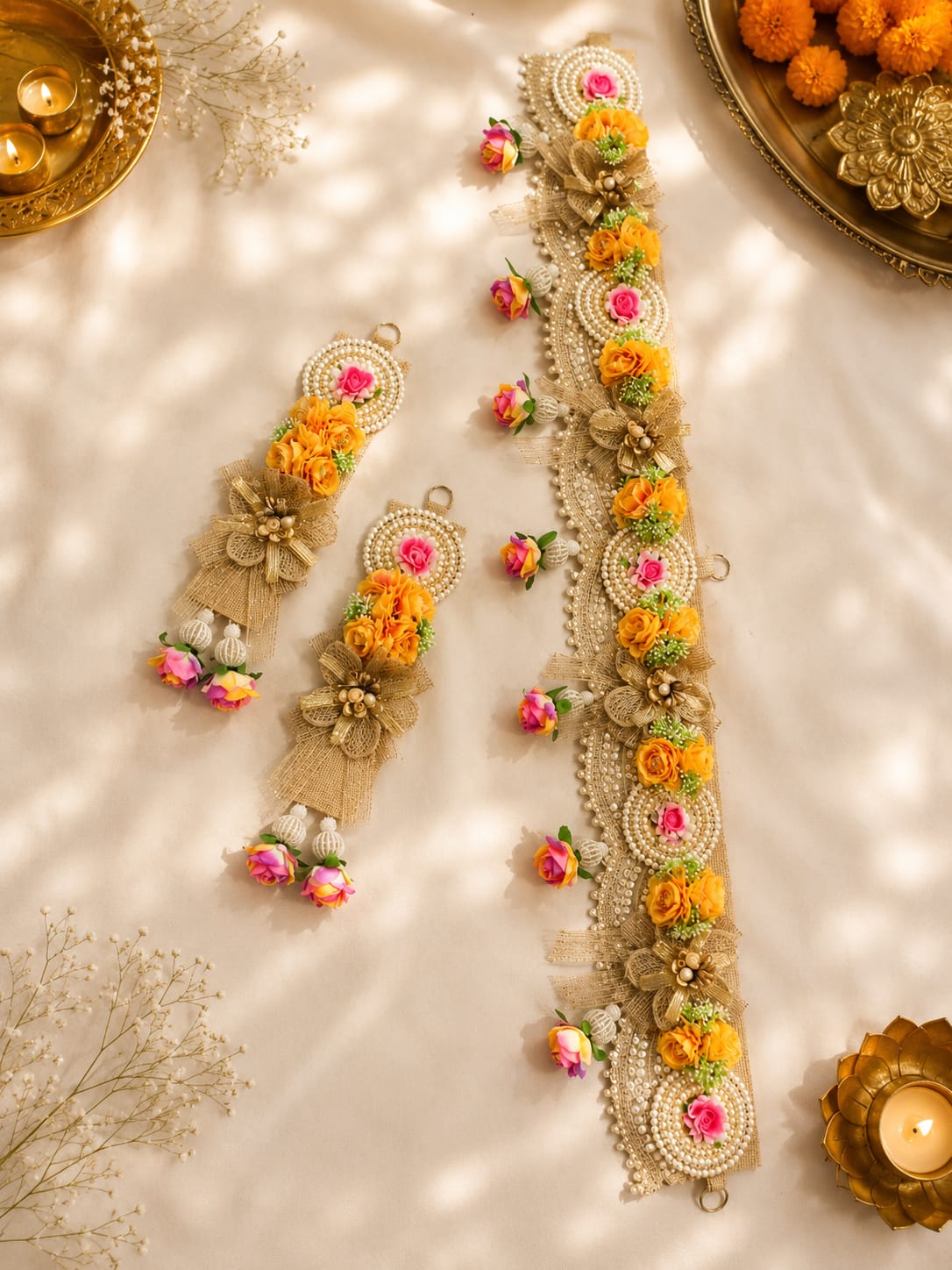 Handcrafted Pearl & Floral Jute Decorative Hanging with Festive Toran